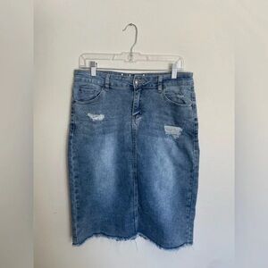 Denim Blue Distressed Skirt